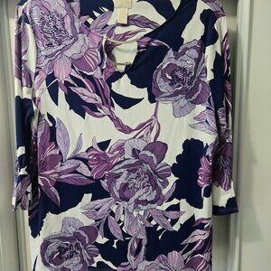 Chico's blue and purple floral top‎ 3/4 sleeves Size 2P/LP